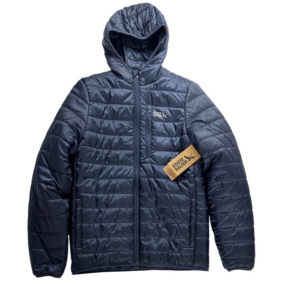 Eddie Bauer Other - Eddie Bauer Baywood Hooded Jacket Mens Medium Blue Puffer hiking outdoor NWT
